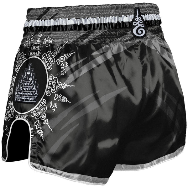 8 WEAPONS Muay Thai Shorts, 8 Ways Yant, black-silver